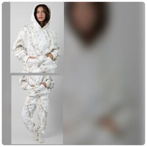 White and Gray Hooded Sweatshirt and Joggers Set